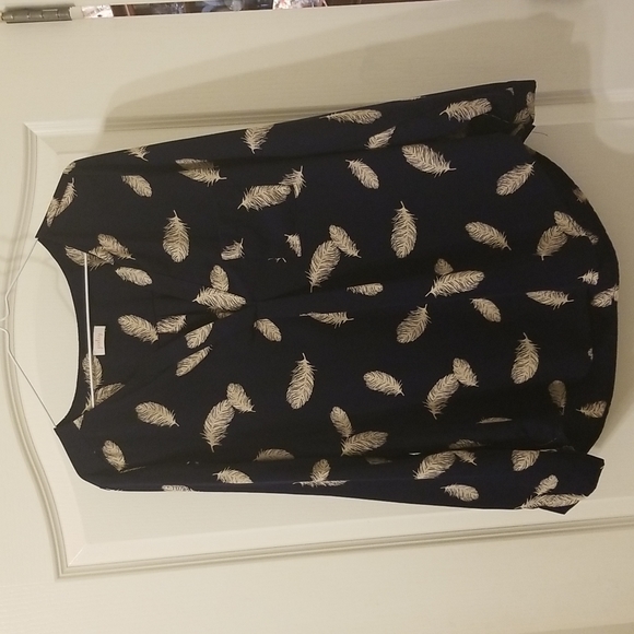 Pixley Tops - Pixley Long Sleeve Navy With Cream Leaf Print Pullover Top